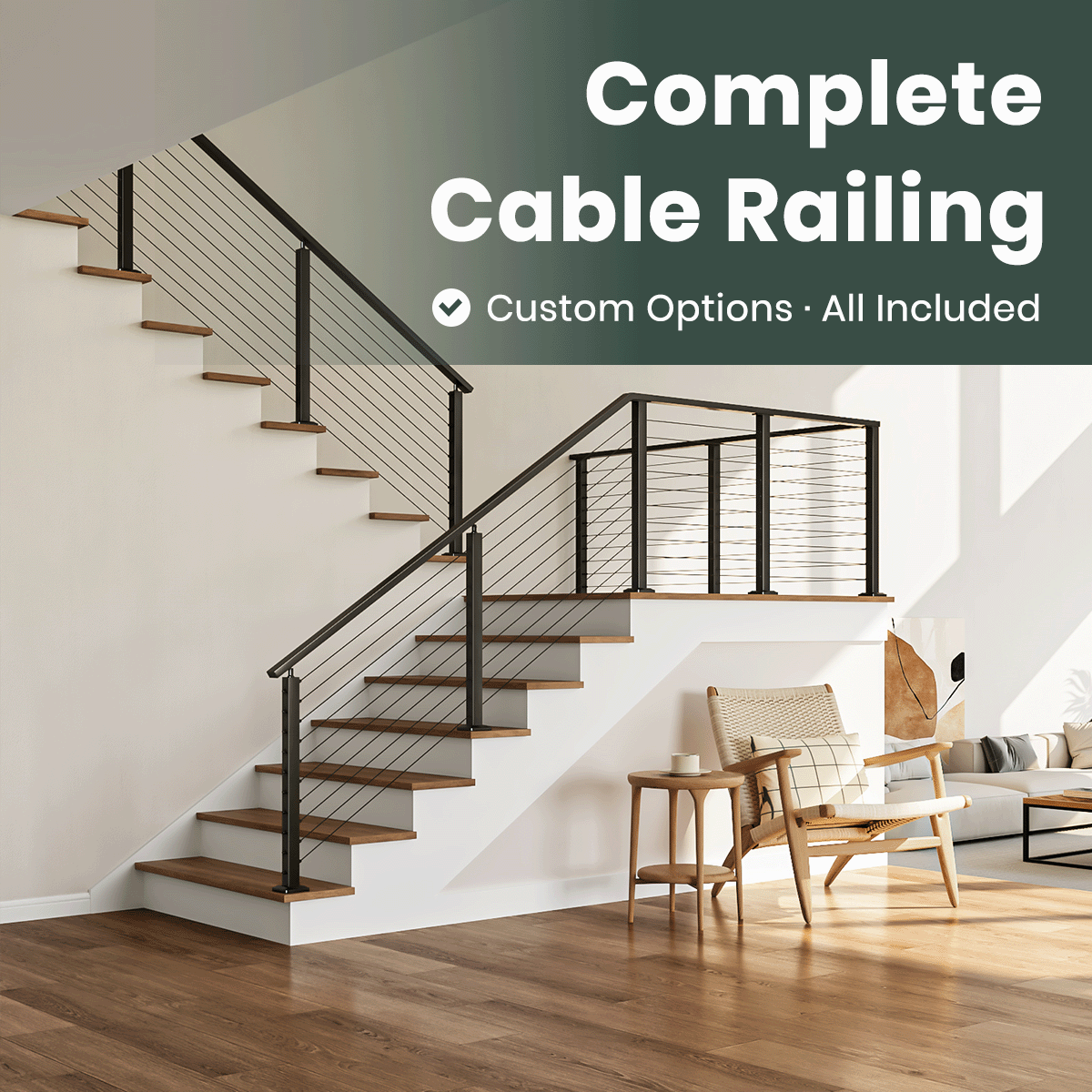 BLIKA One-Stop Custom Cable Railing Kit - Complete Metal Post System