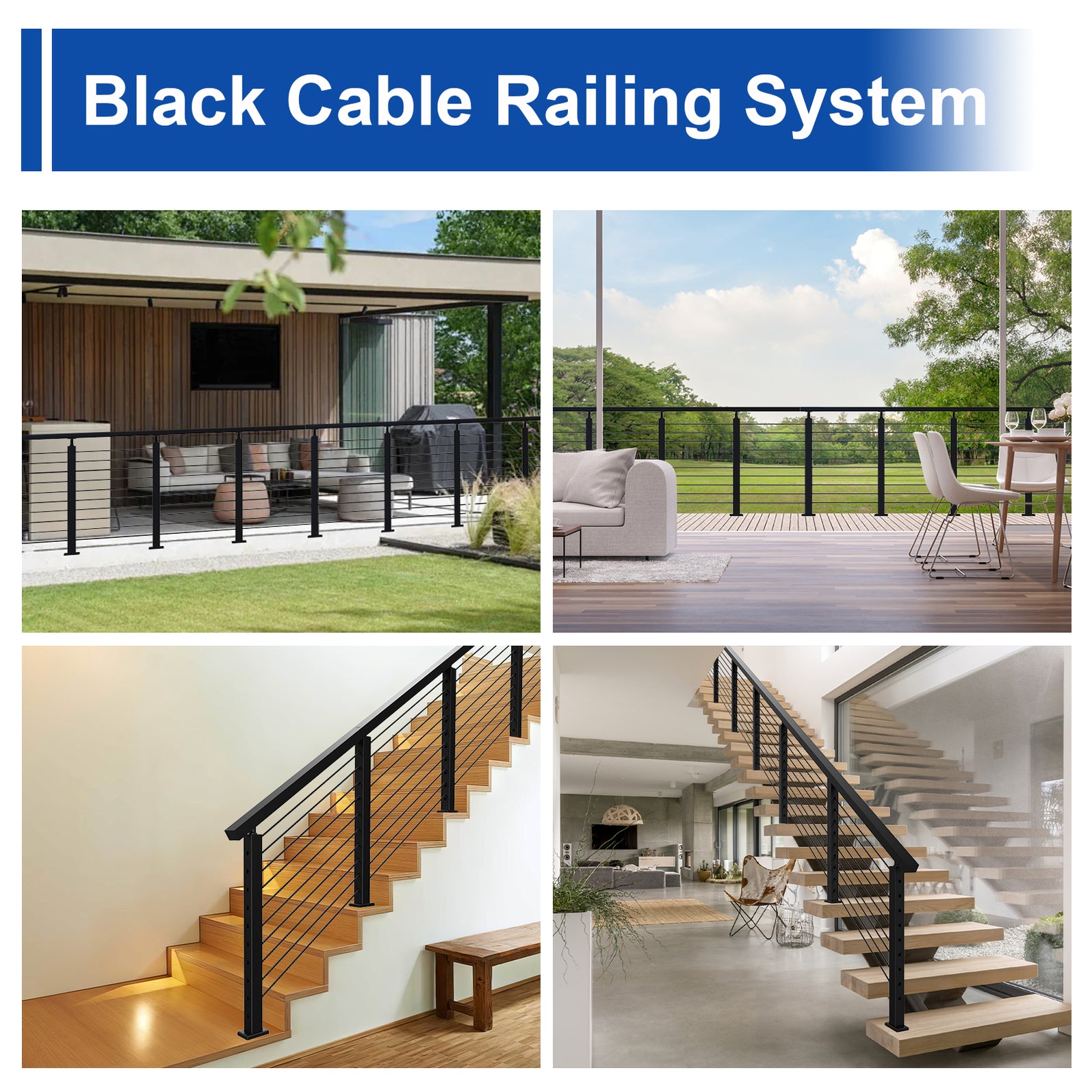 BLIKA Stainless Steel Black Cable Railing Handrails