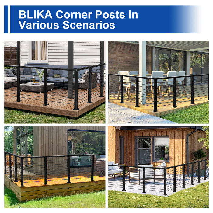 BLIKA 36" Level Drilled Cable Railing Corner Post