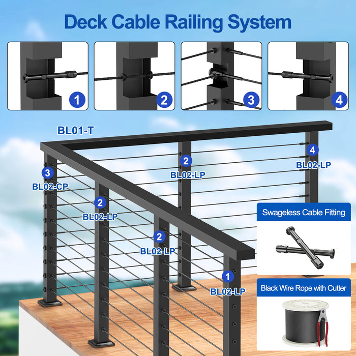BLIKA 36" Level Drilled Cable Railing Corner Post