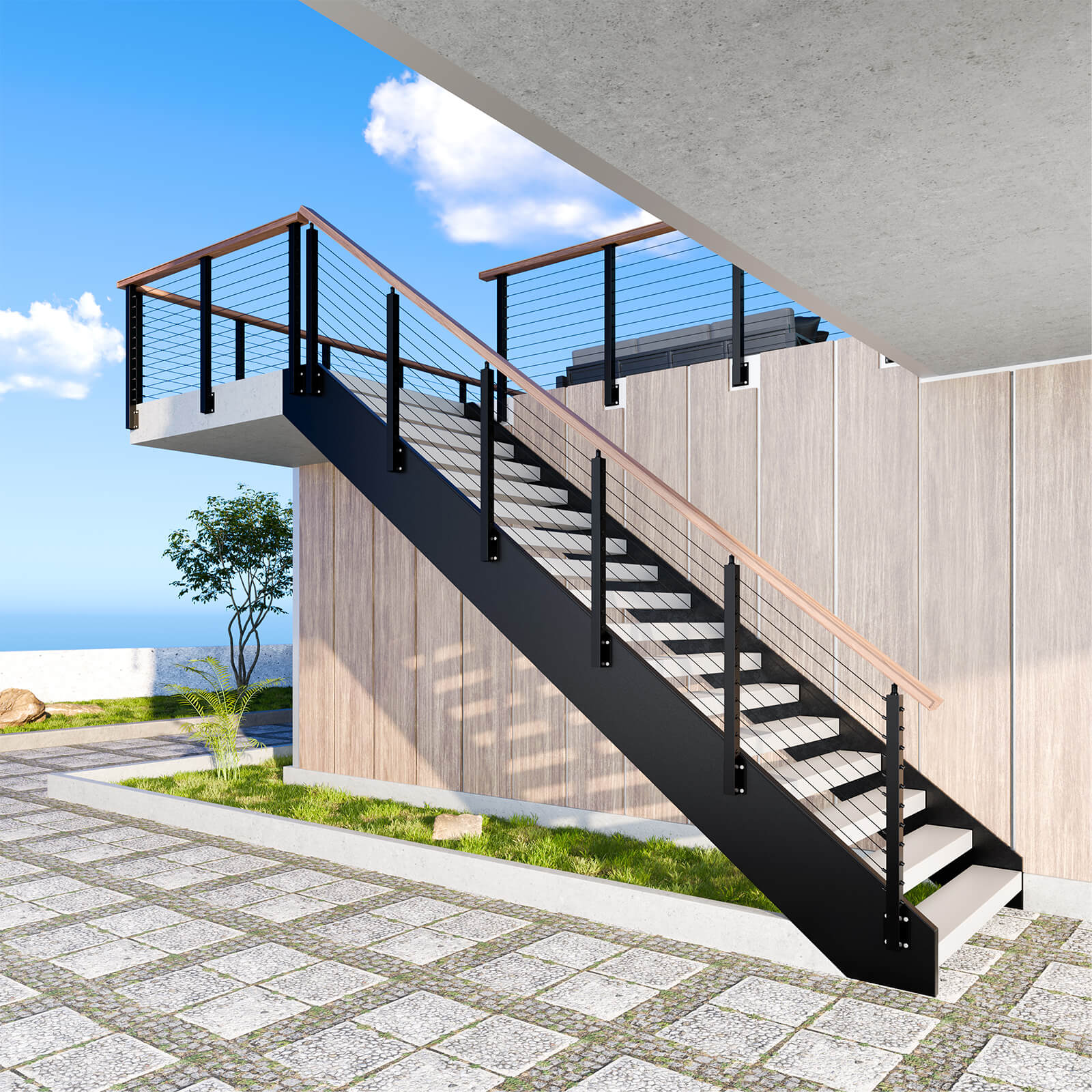 BLIKA 42'' Black Side Mount Stair Cable Railing System DIY Kit (4FT - 20FT,  No Handrail)
