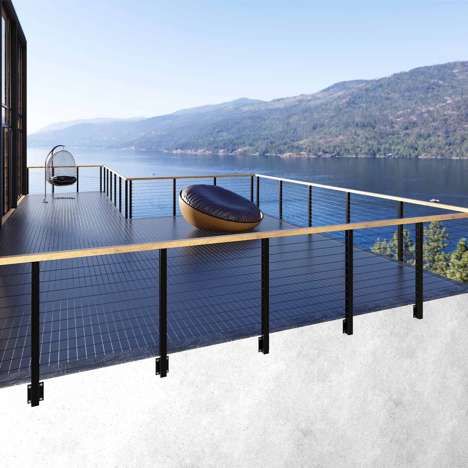 BLIKA 36'' Black Side Mount Cable Railing System DIY Kit (4FT - 20FT,  No Handrail)