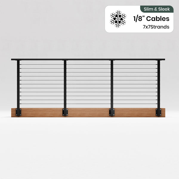 BLIKA 36'' & 42'' Black Side Mount Cable Railing System DIY Kit (4FT - 28FT, Level Drilled) - 1/8