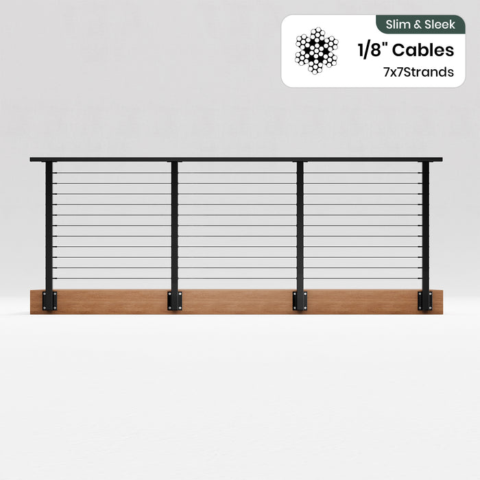 BLIKA 36'' & 42'' Black Side Mount Cable Railing System DIY Kit (4FT - 28FT, Level Drilled) - 1/8" Cable & Hardware