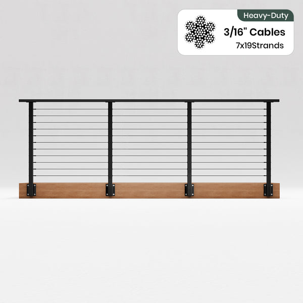 BLIKA 36'' & 42'' Black Side Mount Cable Railing System DIY Kit (4FT - 28FT, Level Drilled) - 3/16