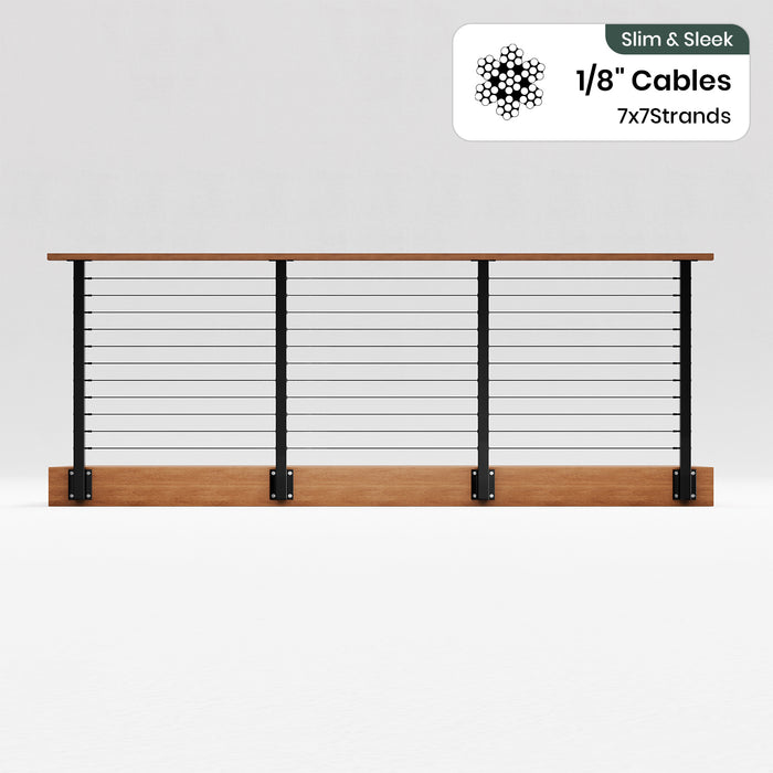 BLIKA  36'' & 42'' Black Side Mount Cable Railing System DIY Kit (4FT - 28FT,  No Handrail) - 1/8" Cable & Hardware