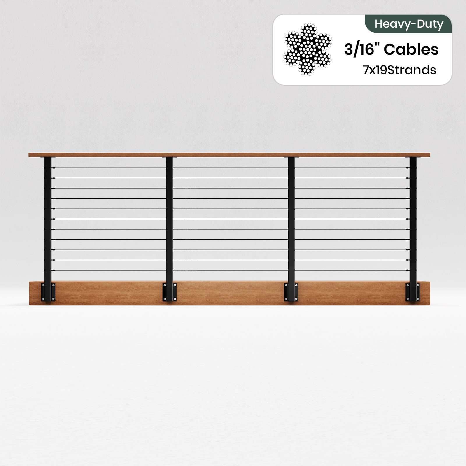 BLIKA  36'' & 42'' Black Side Mount Cable Railing System DIY Kit (4FT - 28FT,  No Handrail) - 3/16
