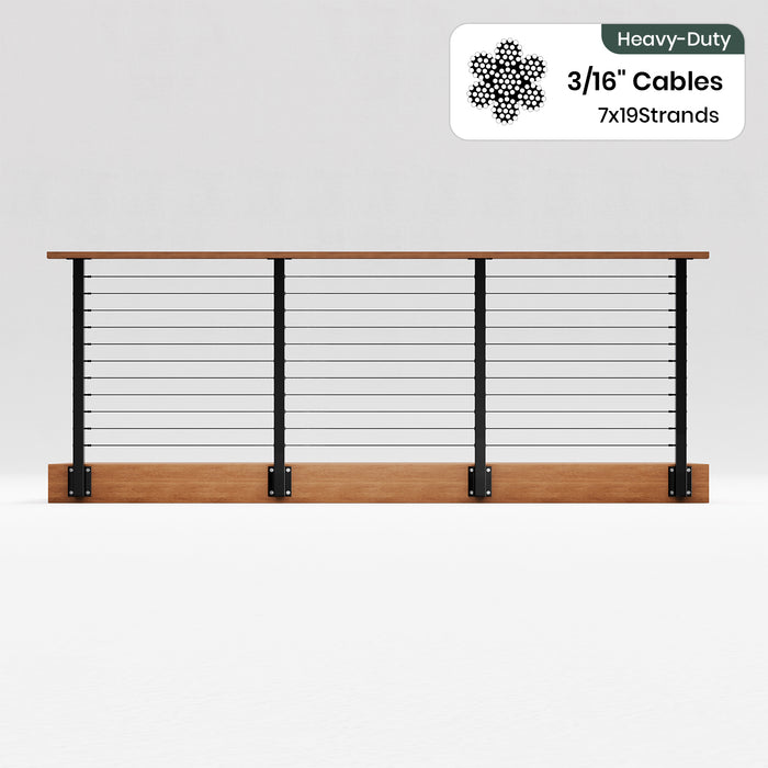 BLIKA  36'' & 42'' Black Side Mount Cable Railing System DIY Kit (4FT - 28FT,  No Handrail) - 3/16" Cable & Hardware