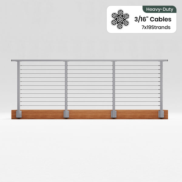 BLIKA 36'' & 42'' Brushed Stainless Steel Side Mount Cable Railing System DIY Kit (4FT - 28FT, Level Drilled) - 3/16
