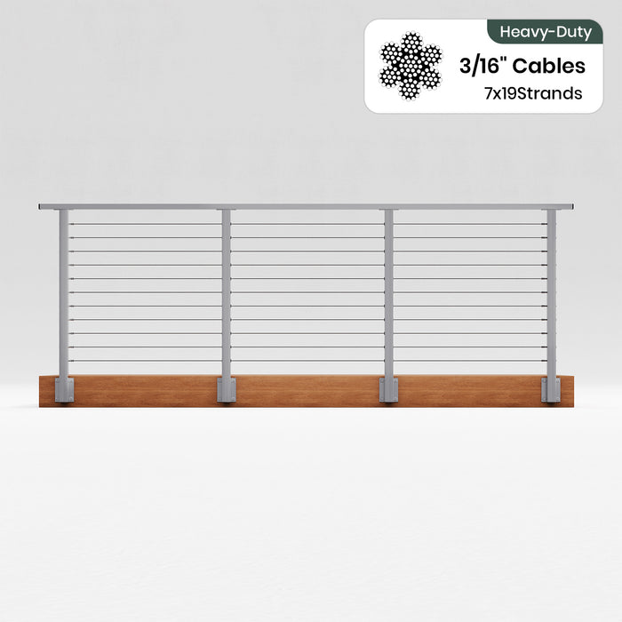 BLIKA 36'' & 42'' Brushed Stainless Steel Side Mount Cable Railing System DIY Kit (4FT - 28FT, Level Drilled) - 3/16" Cable & Hardware