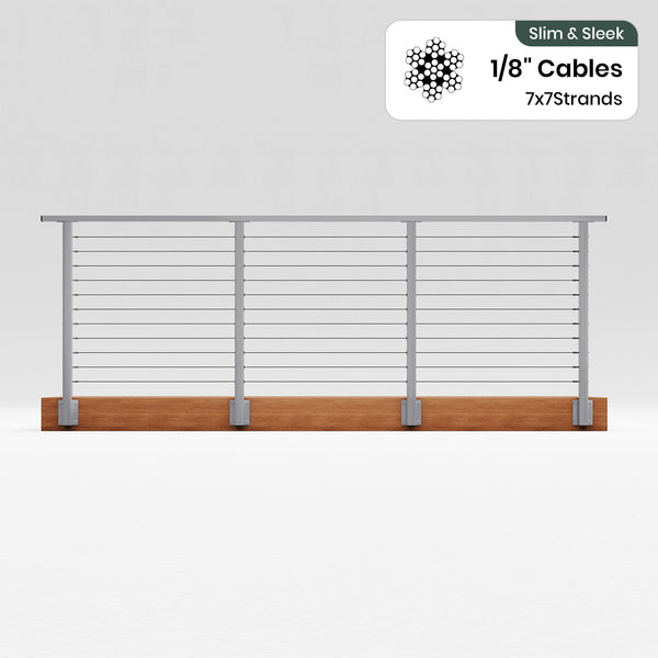 BLIKA 36'' & 42'' Brushed Stainless Steel Side Mount Cable Railing System DIY Kit (4FT - 28FT, Level Drilled) - 1/8