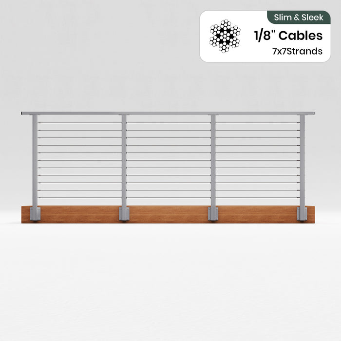 BLIKA 36'' & 42'' Brushed Stainless Steel Side Mount Cable Railing System DIY Kit (4FT - 28FT, Level Drilled) - 1/8" Cable & Hardware
