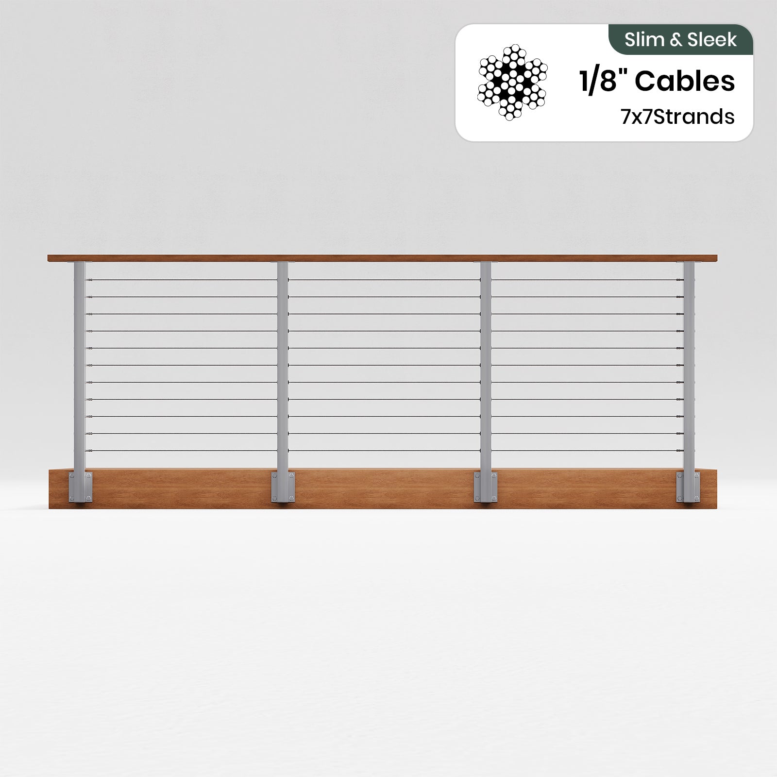 BLIKA 36'' & 42'' Brushed Stainless Steel Side Mount Cable Railing System DIY Kit (4FT - 28FT,  No Handrail) - 1/8