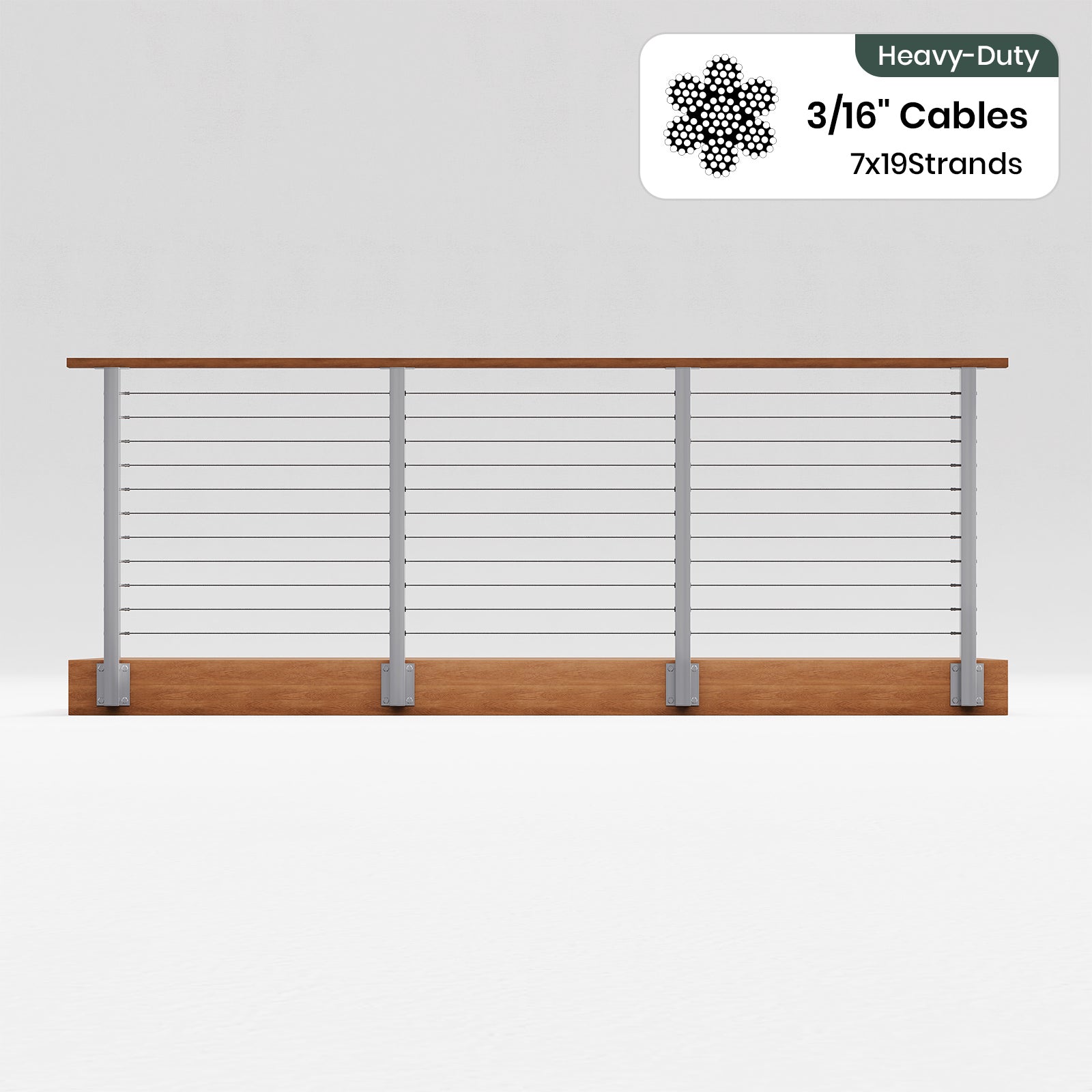 BLIKA 36'' & 42'' Brushed Stainless Steel Side Mount Cable Railing System DIY Kit (4FT - 28FT,  No Handrail) - 3/16