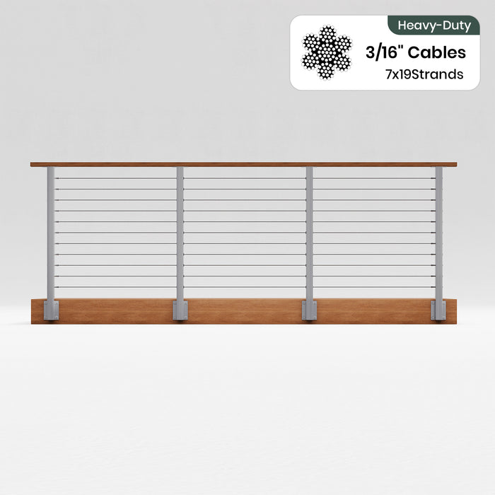 BLIKA 36'' & 42'' Brushed Stainless Steel Side Mount Cable Railing System DIY Kit (4FT - 28FT,  No Handrail) - 3/16" Cable & Hardware