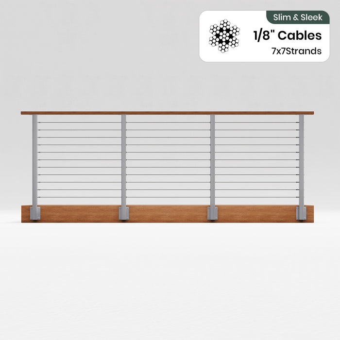 BLIKA 36'' & 42'' Brushed Stainless Steel Side Mount Cable Railing System DIY Kit (4FT - 28FT,  No Handrail) - 1/8" Cable & Hardware
