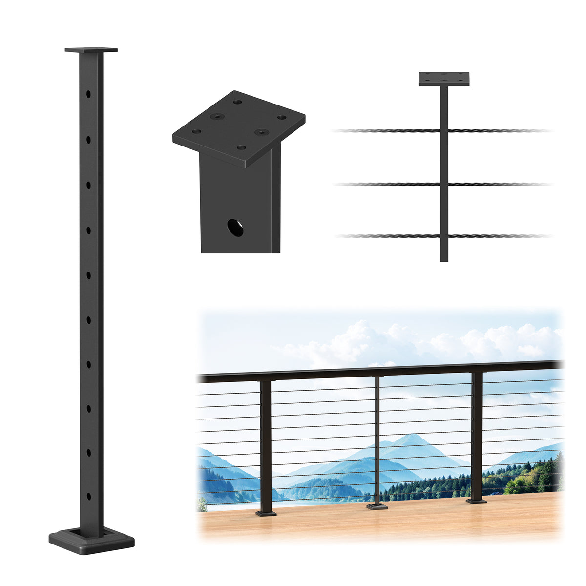 BLIKA Super Thin Intermediate Cable Railing Post | Slim Stainless Steel ...