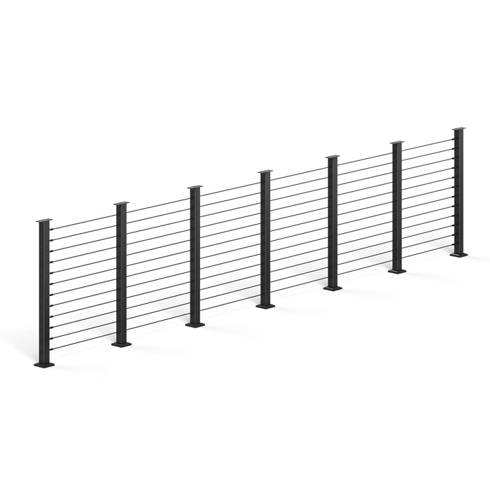 BLIKA 36'' & 42''  Black Surface Mount Cable Railing System DIY Kit (4FT - 28FT, Level Drilled, No Handrail)