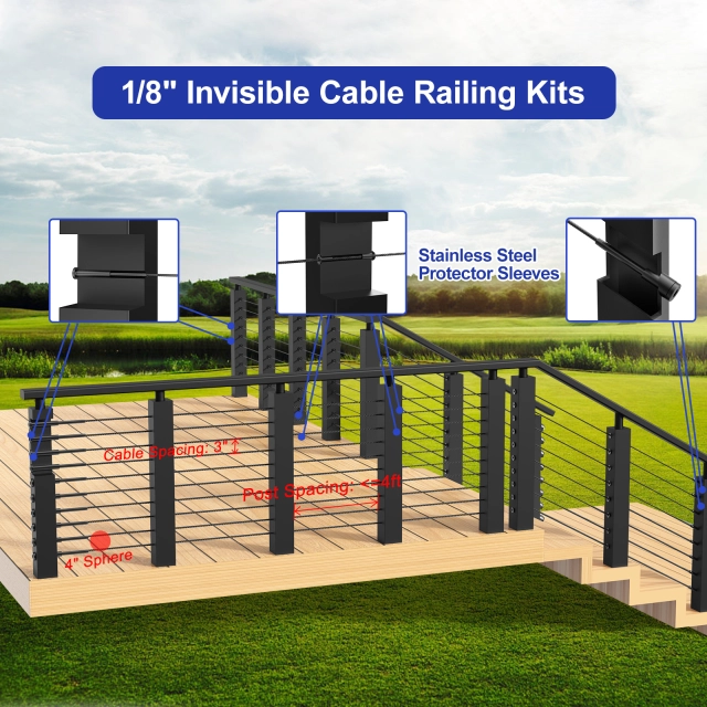 BLIKA 20 Pairs 4"x4" Cable Railing Kit with 1/8" Invisible Receiver and Swage Stud for Wood/Metal Posts