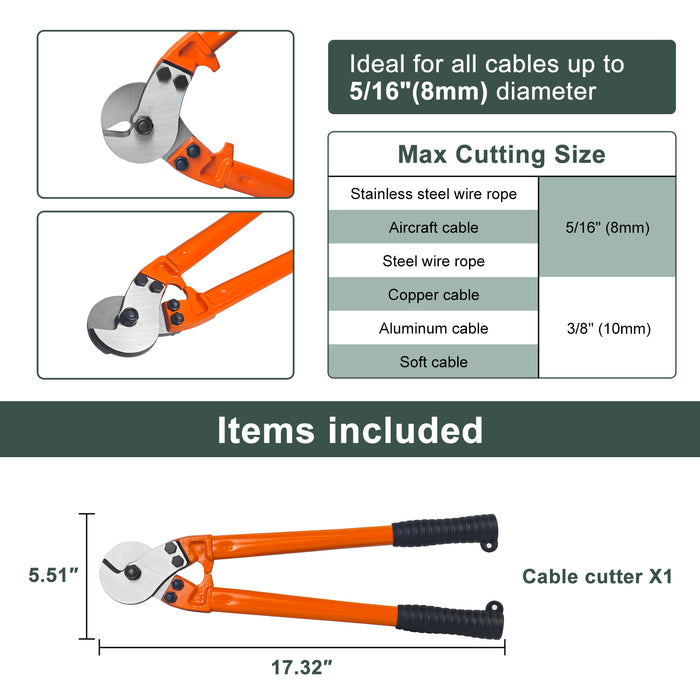 Dimensional drawing showing the 18-inch length and handle span of the heavy duty wire cutter.