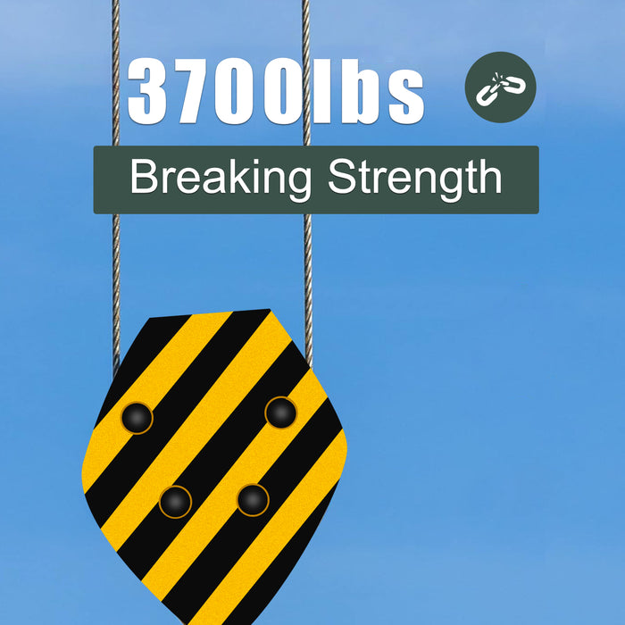 Technical specifications: 3/16" black cable with 3700 lbs breaking strength for heavy duty use.