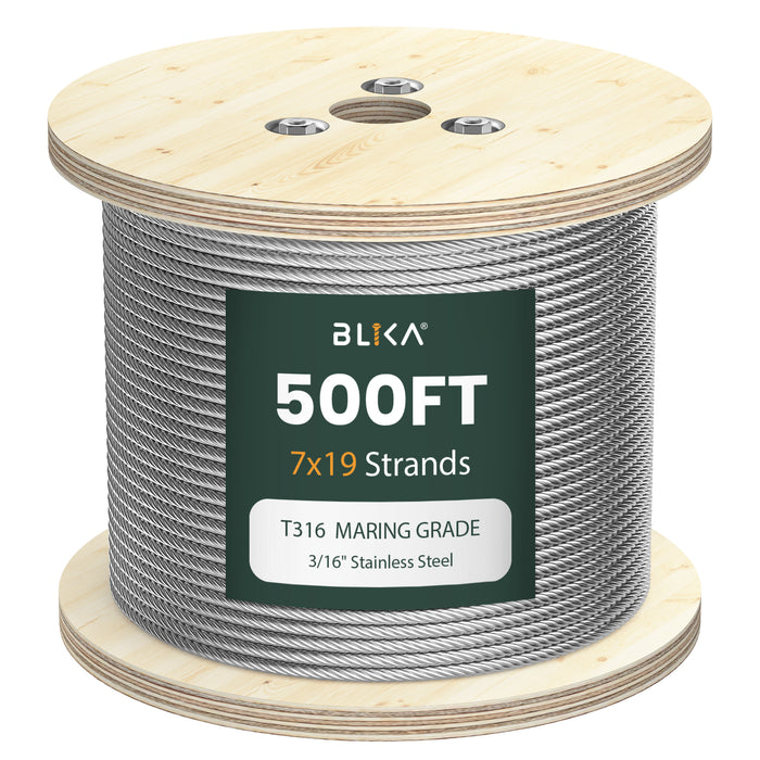 Various length options for 3/16" cable, available in 500 feet spools.