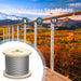 3/16" stainless steel cable installed on an outdoor wood post deck railing system.