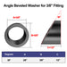 Technical dimension chart for black beveled washer with 3/8 inch inner diameter for 1/8" and 3/16" studs