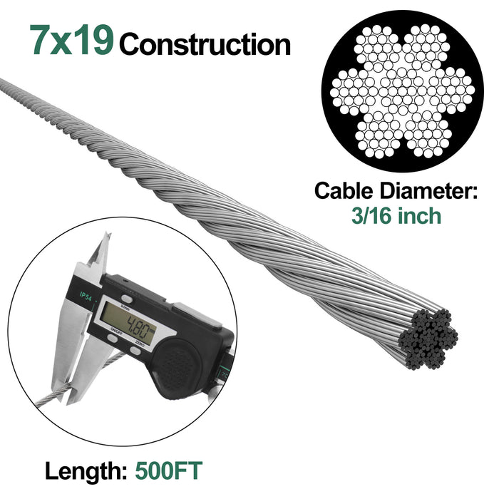 Detailed view of 7x19 strand construction, providing superior flexibility for cable railing corners.