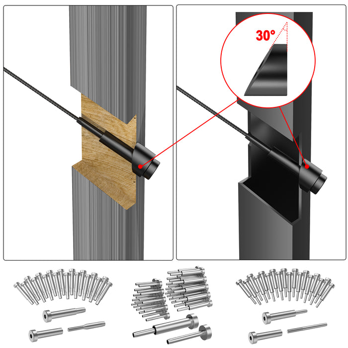 Side view of 30 degree black angled washer showing the beveled slope for stair railing installations.