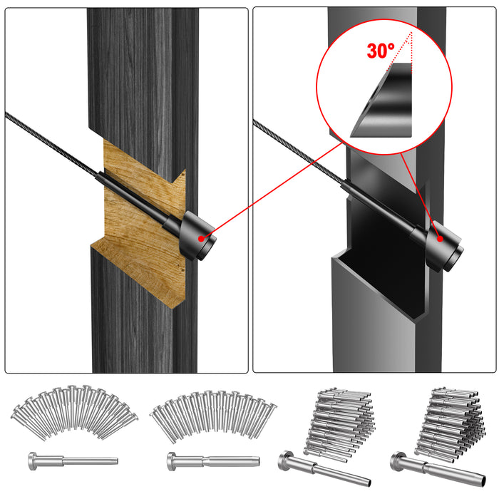 Side view of 30 degree black angled washer showing the beveled slope for stair railing.