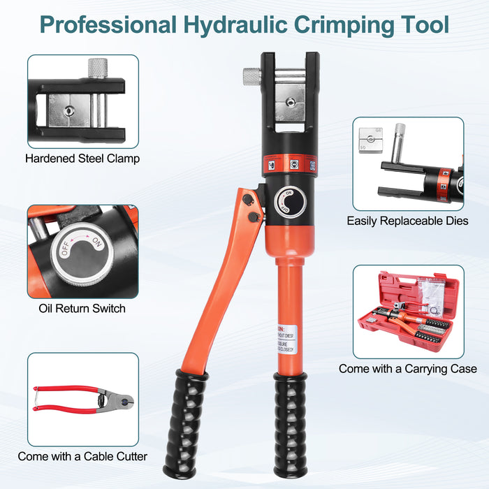 Custom dies included with the hydraulic crimper, compatible with 1/8" and 3/16" stainless steel fittings.
