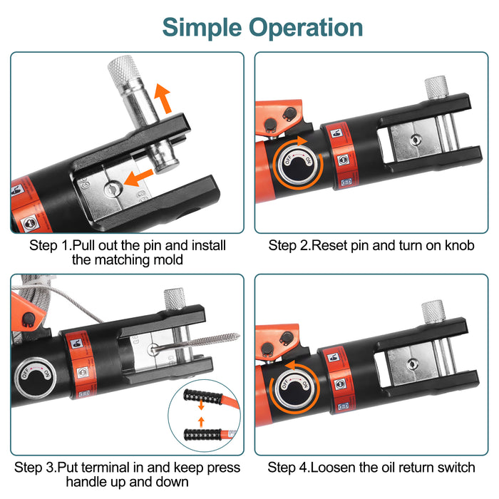 Demonstration of using the hydraulic tool to crimp a stainless steel swage stud onto a wire rope.
