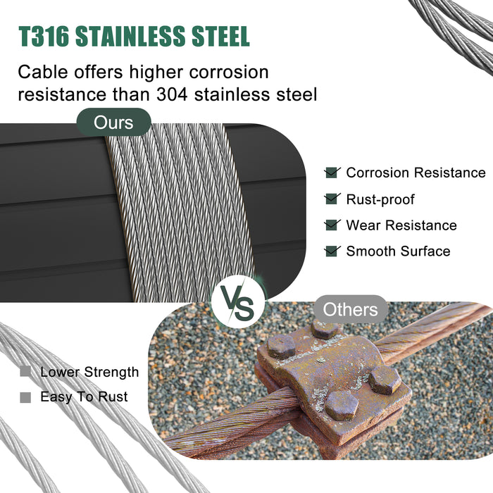 T316 Grade stainless steel cable, rust-resistant and weatherproof for residential railing.