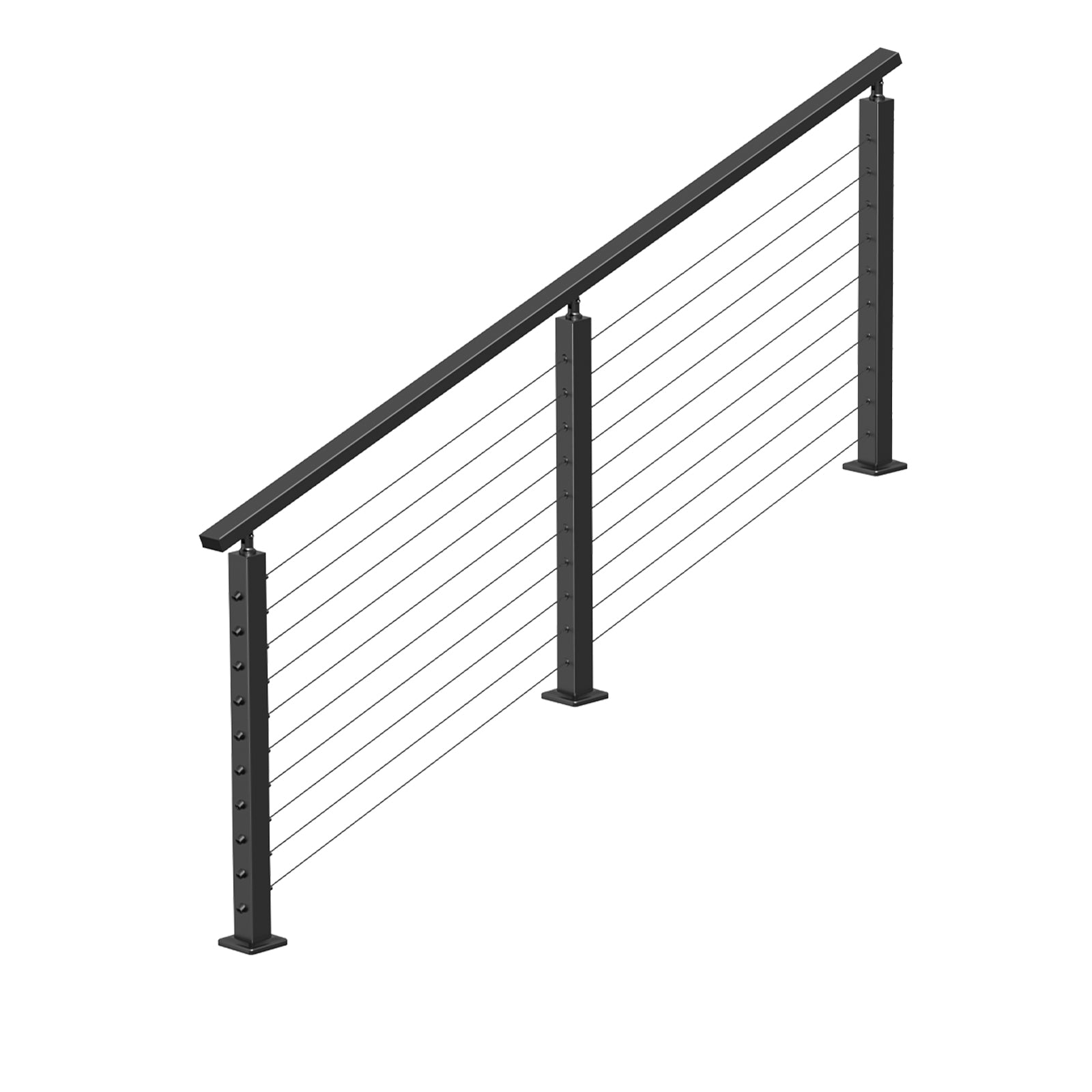 BLIKA 36'' & 42'' Black Surface Mount Stair Cable Railing System DIY Kit (4FT - 20FT, Angled Drilled)