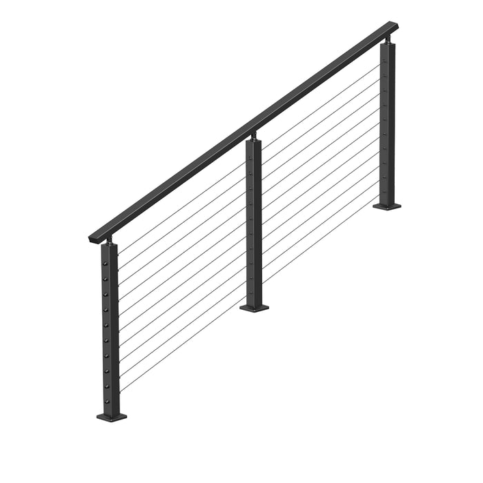 BLIKA 36'' & 42'' Black Surface Mount Stair Cable Railing System DIY Kit (4FT - 20FT, Angled Drilled)
