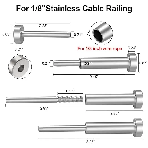 BLIKA 1/8" Invisible Receiver and Swage Stud End