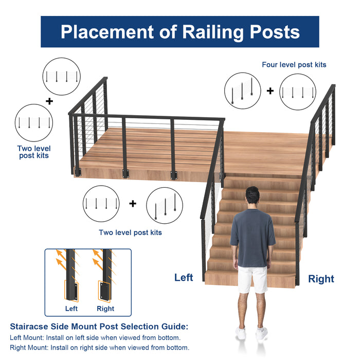 BLIKA 36" Angle Drilled Side Mount Post for Cable Railing