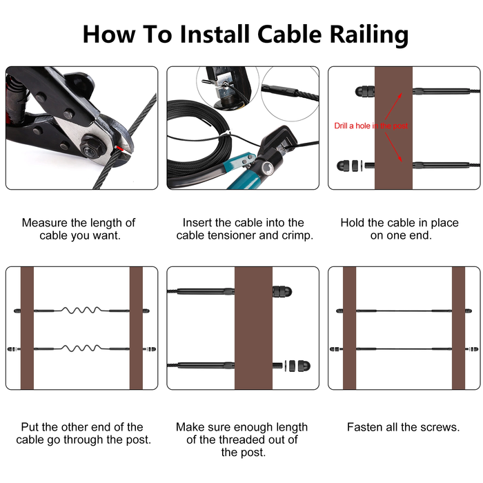 BLIKA Black Swage Shreaded Stud for 1/8" cable railing