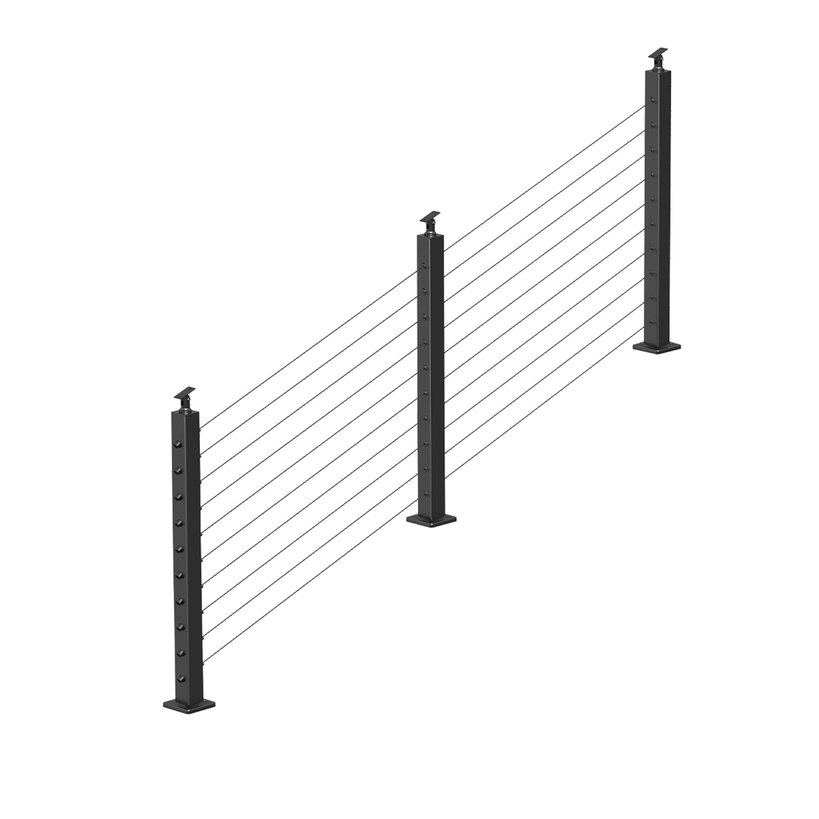 BLIKA 36'' & 42'' Black Surface Mount Stair Cable Railing System DIY Kit (4FT - 20FT, Angled Drilled, No Handrail)