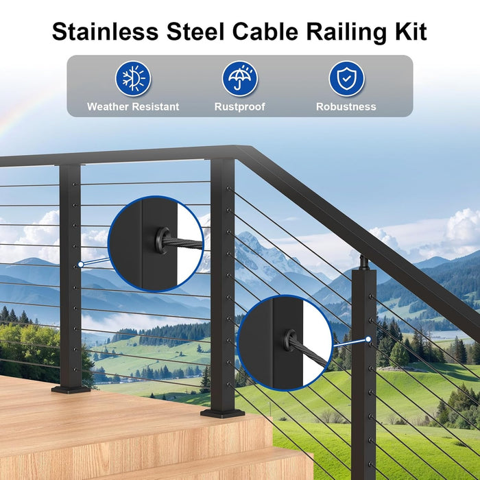 BLIKA 20-Pack Black Cable Railing Adhesive Sleeves, T316 Stainless Steel Protector for 1/8" 3/16" Wire Rope on Metal & Wood Posts