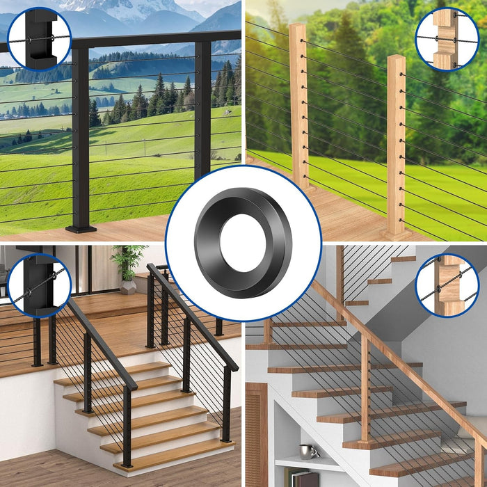 BLIKA 20-Pack Black Cable Railing Adhesive Sleeves, T316 Stainless Steel Protector for 1/8" 3/16" Wire Rope on Metal & Wood Posts