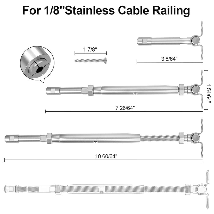 BLIKA Patented Adjustable Angle 1/8" Cable Railing Kit for Wood Post