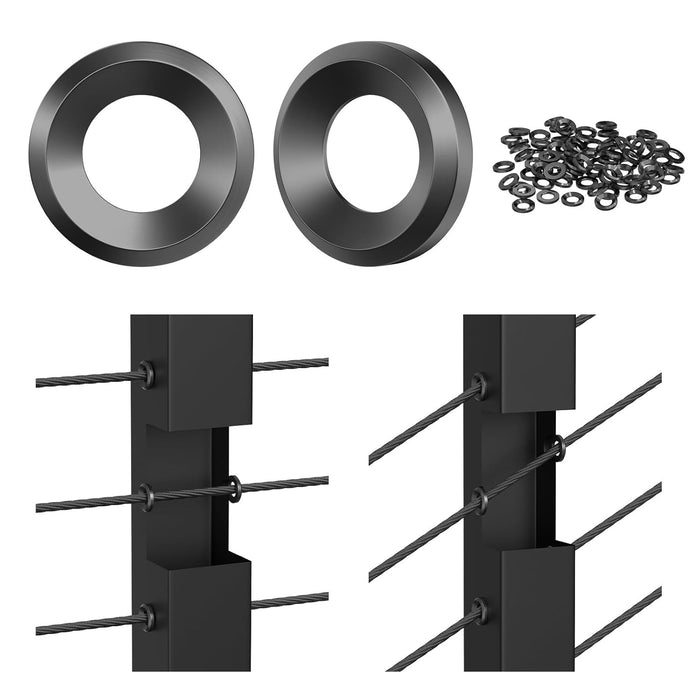 BLIKA 20-Pack Black Cable Railing Adhesive Sleeves, T316 Stainless Steel Protector for 1/8" 3/16" Wire Rope on Metal & Wood Posts