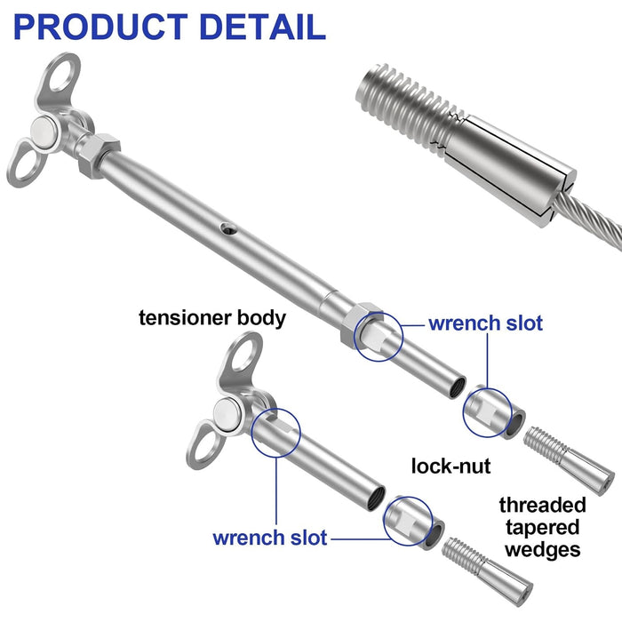 BLIKA Patented Adjustable Angle 1/8" Cable Railing Kit for Wood Post