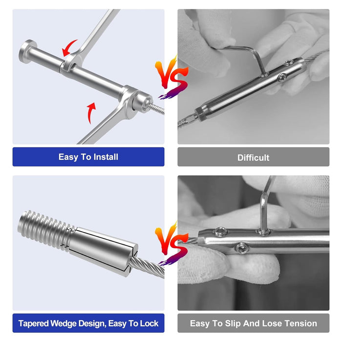 BLIKA Patented Adjustable Angle 1/8" Cable Railing Kit for Wood Post