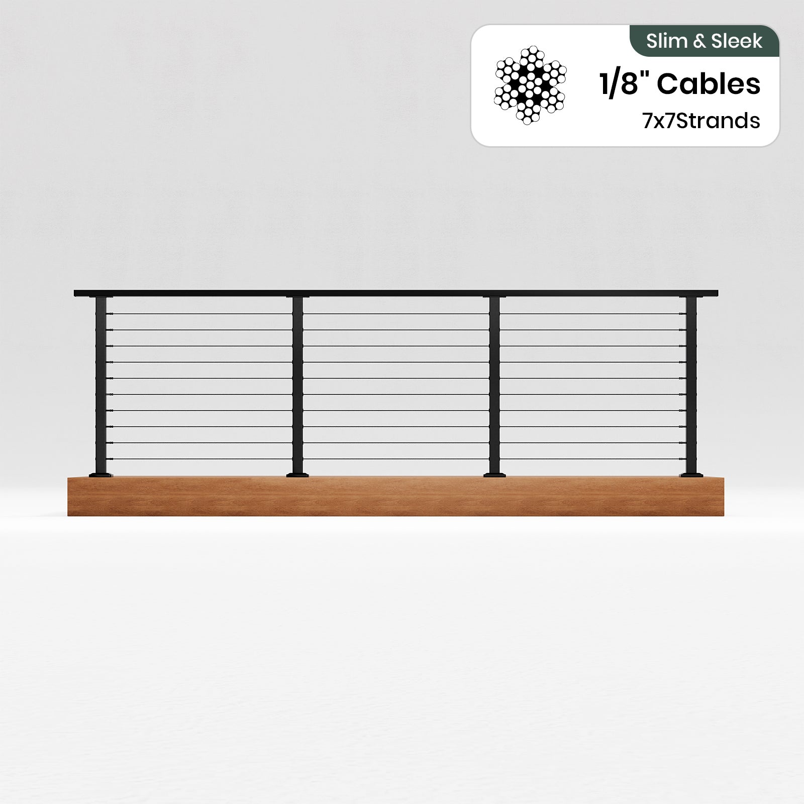 BLIKA 36'' & 42'' Black Surface Mount Cable Railing System DIY Kit (4FT - 28FT, Level Drilled, ) - 1/8