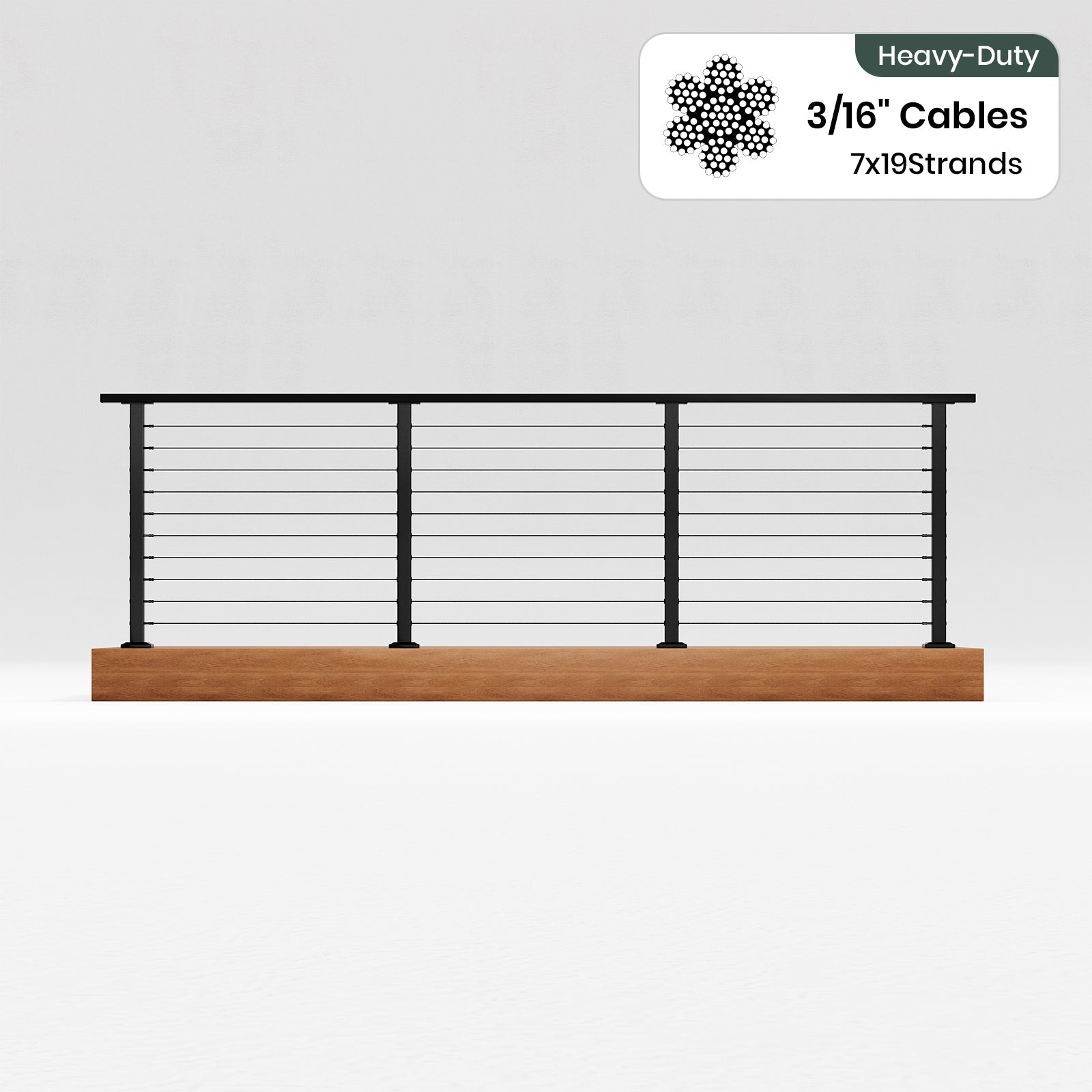 BLIKA 36'' & 42'' Black Surface Mount Cable Railing System DIY Kit (4FT - 28FT, Level Drilled, ) - 3/16