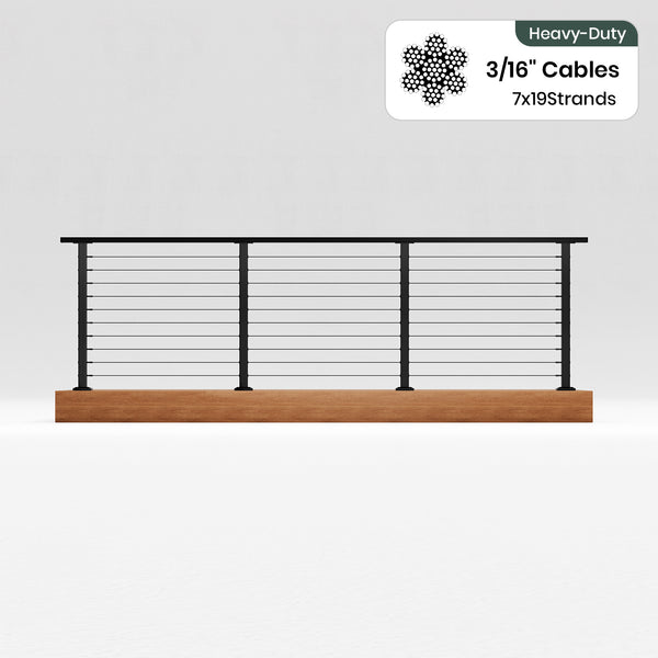 BLIKA 36'' & 42'' Black Surface Mount Cable Railing System DIY Kit (4FT - 28FT, Level Drilled, ) - 3/16