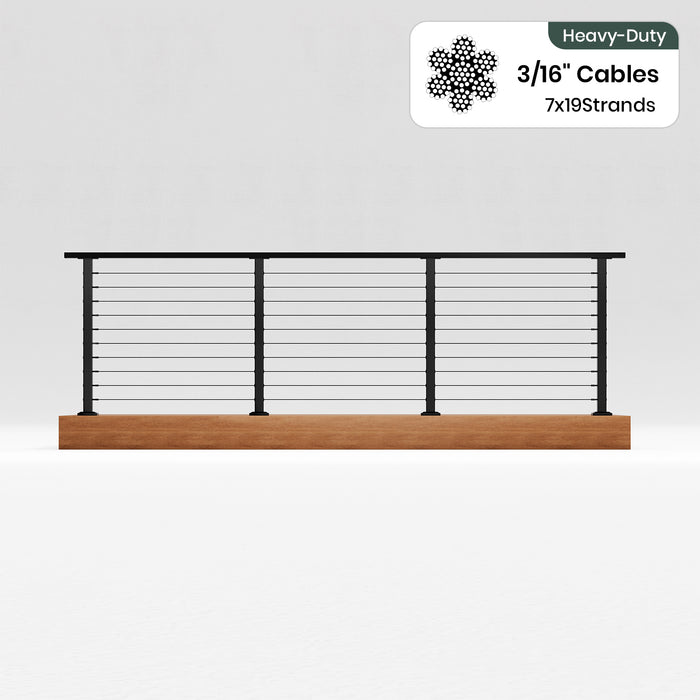 BLIKA 36'' & 42'' Black Surface Mount Cable Railing System DIY Kit (4FT - 28FT, Level Drilled, ) - 3/16" Cable & Hardware